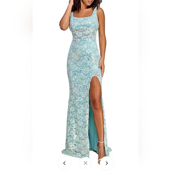 Elegant Sequin Evening Gown - Blue - Picture 1 of 9